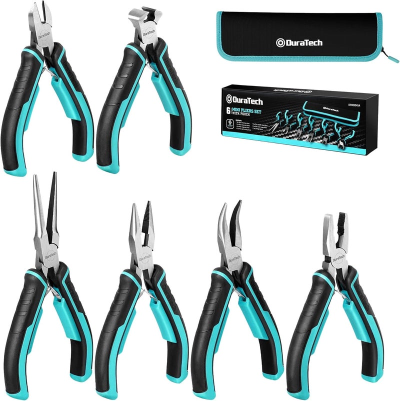 DURATECH Mini Pliers Set, 6PCS Jewelry Pliers Set, CRV Construction, Includes Needle Nose, Diagonal, Long Nose, Bent Nose, End Cutting and Linesman Pliers, for Making Crafts, Repairing Electronic - Image 1